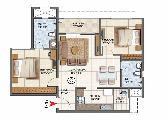 2.5 BHK Floor Plan